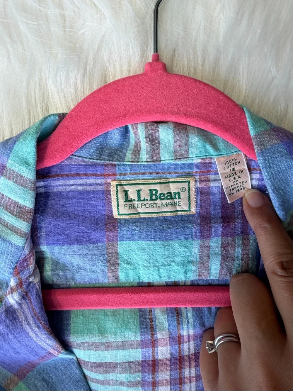 Vintage L.L. Bean Plaid Shirt Sz 18 Made in USA Purple Teal Short Sleeve